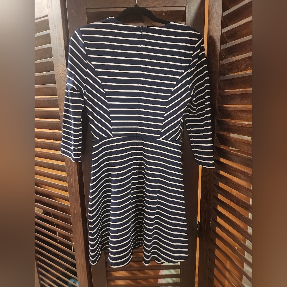 Chic Navy and White Striped Long Sleeve Dress - Picture 4 of 4